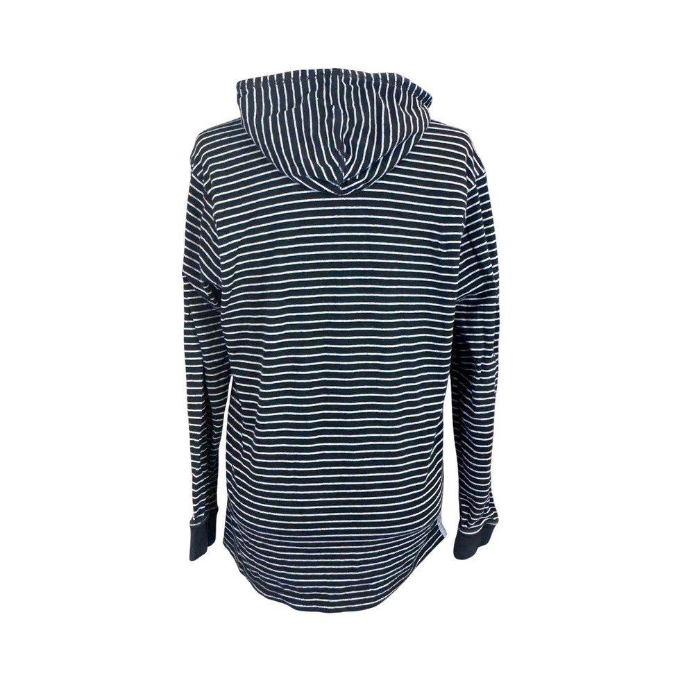 Mufti Jeans Hooded Henley Shirt Black White Striped Long Sleeve Mens Large - Picture 5 of 9
